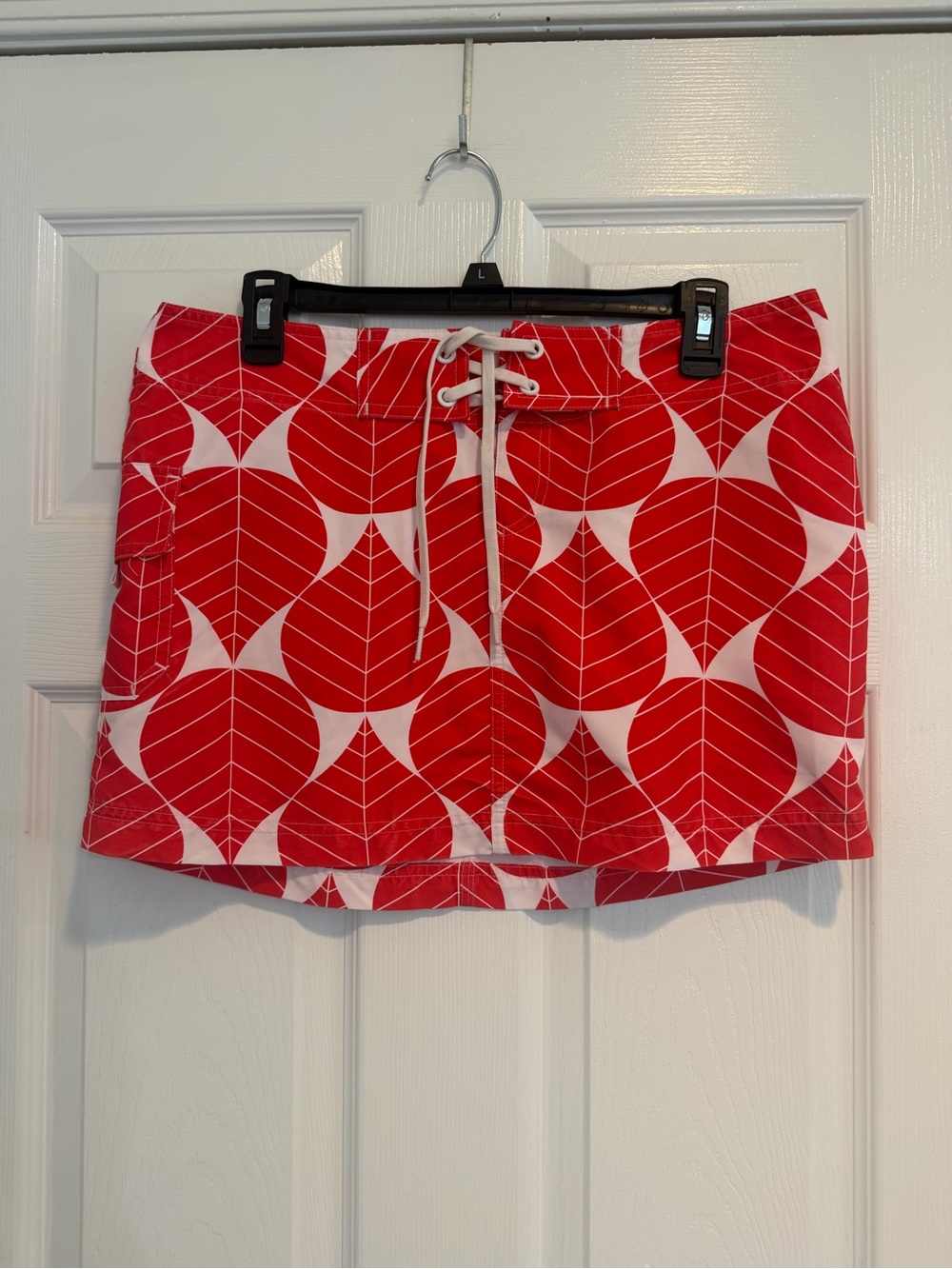 Island Company Red and White Swim Skirt with Lace-Up Detail